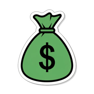 Green money bag icon with dollar symbol on transparent background