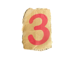 Ripped torn brown carton paper with red printed 3 number isolated for creative design and creative projects 