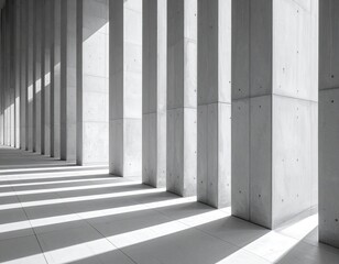 Obraz premium Concrete columns cast shadows on a tile floor