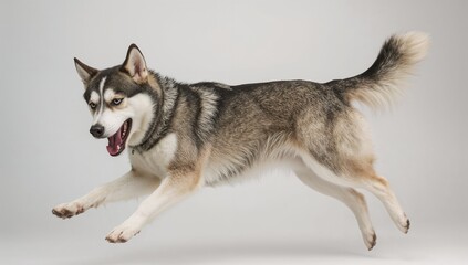 Fototapeta premium Husky Dog Leaping Mid-Air with Enthusiasm and Excitement