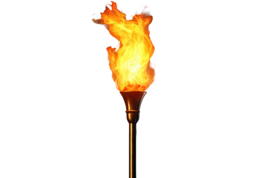 Flaming torch emits bright flames against a dark background, creating a striking visual contrast and evoking warmth during an evening gathering or celebration