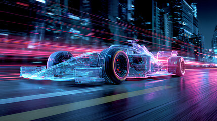 Racing cars dynamic flash effects on city road with long exposure night light, neon glowing lines, high-speed light trails, electric light effect Stock Illustration 