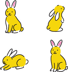 Set of cute rabbit character icon hand drawing vector illustration. Isolated on white background.