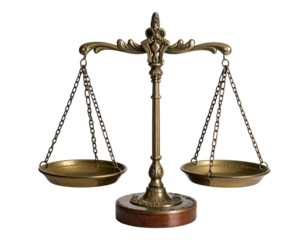 Antique brass scales of justice, hanging pans