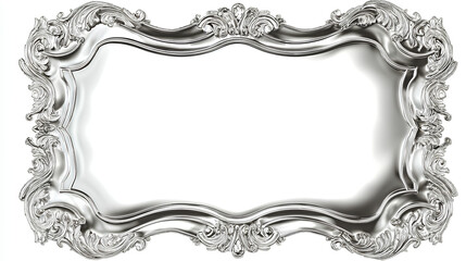 Silver frame vector with glossy metallic border shiny chrome frame on white background premium metal frame overlay for luxury design and branding projects Stock Illustration white background 