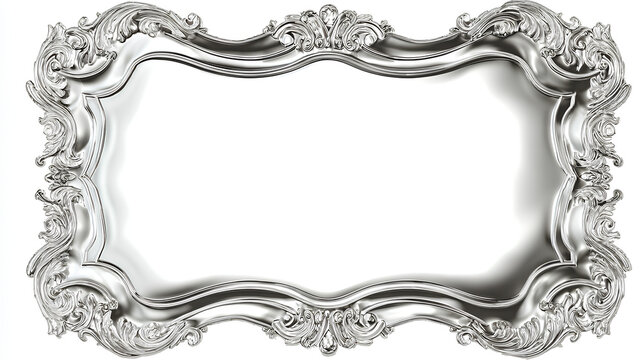 Silver frame vector with glossy metallic border shiny chrome frame on white background premium metal frame overlay for luxury design and branding projects Stock Illustration white background 