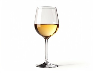 Glass of pale golden wine, centered, plain white background