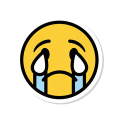 Crying sad emoji with tears on transparent background
