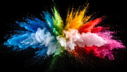 Obraz premium A colorful explosion of vibrant, powdery pigments against a stark black backdrop