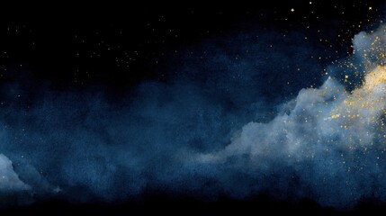 Abstract Dark Blue Smoky Background with Gold Particles for Creative Designs