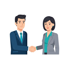 Obraz premium Professional cartoon business handshake between asian male and female adults