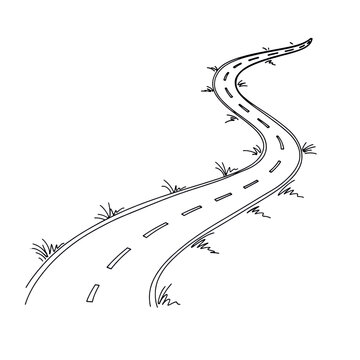 Illustrative winding road with transparent background and grass elements