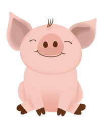 Cute Smiling Pig Illustration – Pastel Pink Baby Pig Clipart – Kawaii Farm Animal PNG