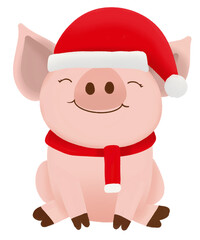 cute-christmas-pig-santa-hat-red-scarf-sitting.png