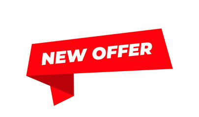Modern red label with text New offer, designed for sales, discounts, and online promotions in marketing banners and retail advertising. Vector illustration.
