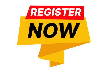 Modern web banner with text Register now designed as a paper bubble element, perfect for online promotion, website templates, and digital marketing campaigns. Vector illustration.