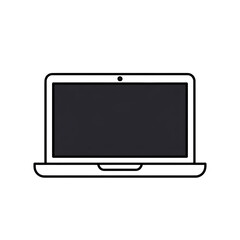 Minimalist black laptop icon on transparent background with web camera and dock