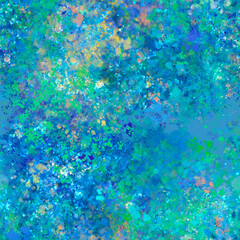 Vibrant shades of blue, green, and yellow Abstract, blurred, multi-layered background Grunge effect Grainy, spotted, and speckled pattern