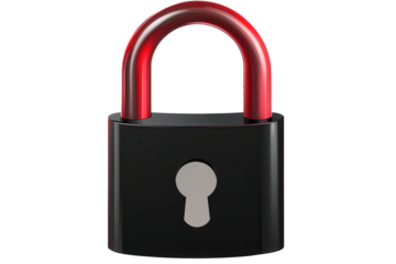 Sleek black padlock with red shackle stands alone, showcasing its modern design ideal for securing personal items and enhancing safety in various locations and situations