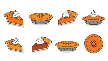 Illustration of assorted pumpkin pies with whipped cream, perfect for autumn holiday designs
