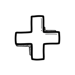 Fototapeta premium Hand-drawn sketched black plus sign with transparent background