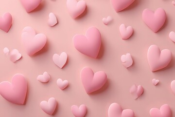 Fototapeta premium Delicate hearts pattern creating a charming and romantic background with varying sizes of pink hearts scattered artistically