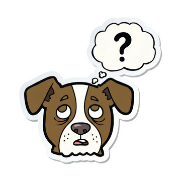 Cartoon dog thinking with question mark in thought bubble