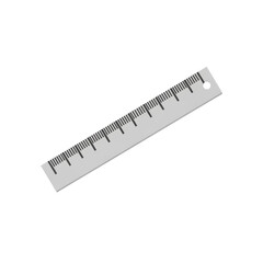 Plastic ruler with measuring scale and hole on transparent background