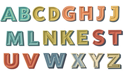 Retro Alphabet Vector Set with Colorful Vintage Style Letters on White Background