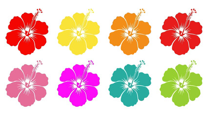 Obraz premium Vibrant Hibiscus Flower Collection in Multiple Colors for Tropical Themed Design Elements