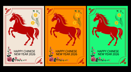Festive Chinese New Year 2026 Horse Cards Set