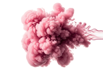 Voluminous ethereal cloud of rose pink and magenta smoke, hyperdetailed wisps and translucent edges, captured in slow motion against a transparent background. Concept for luxury abstract design