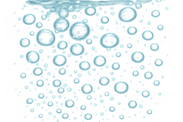Rising water bubbles and carbonated fizz in clear liquid, soda drink texture on transparent background