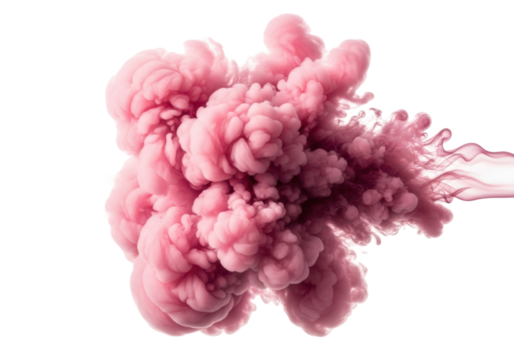 Voluminous ethereal cloud of rose pink and magenta smoke, hyperdetailed wisps and translucent edges, captured in slow motion against a transparent background. Concept for luxury abstract design