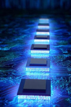 Glowing Microchips on Futuristic Circuit Board &ndash; AI Generative