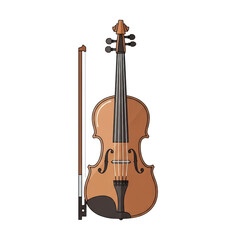 Fototapeta premium Elegant wooden violin with bow on transparent background