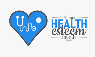 World Health Esteem Month Poster Banner and Background Design Template Featuring Wellness Icons Positive Lifestyle Theme and Self Care Illustration for January Health Celebration and Personal Wellbein