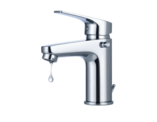 Chrome faucet with water droplet