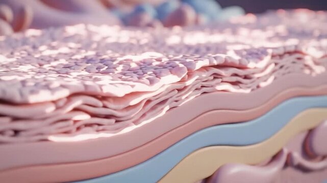 Detailed 3D Cross Section of Human Skin Layers Epidermis Dermis Subcutaneous Tissue Macro View