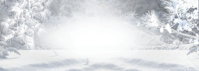 Winter forest. Winter abstract blurry backdrop. Copy space