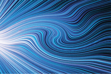 Bright glowing blue distorted lines on black back	