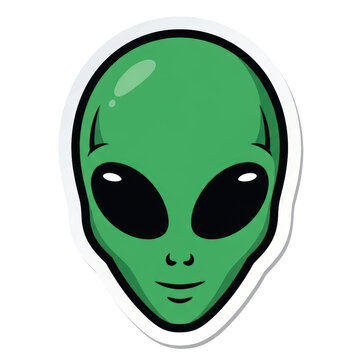 Green alien face with big eyes on transparent background