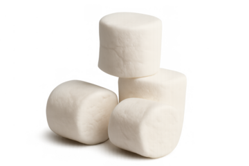 White marshmallows stacked with soft texture. Sweet dessert food confectionery, isolated on transparent background