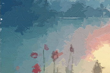 Various oil paintings, flowers, rabbits running in bamboo forests, chrysanthemums, willows, lotus flowers, lotus leaves, lakes, birds flying in mountainous areas