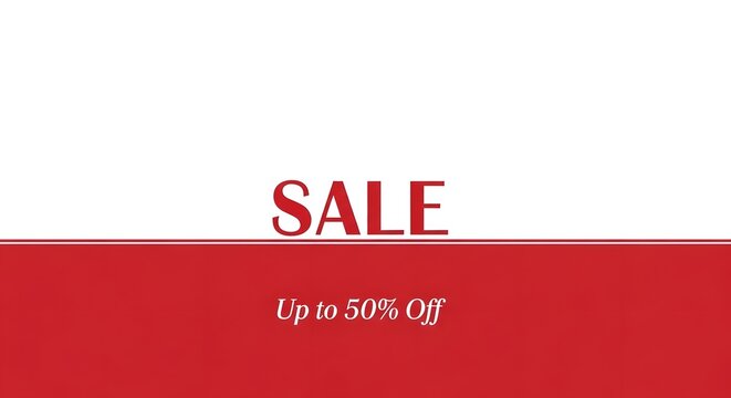 Bold red and white sale banner announcing up to 50% off for shoppers