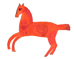 Red horse, Chinese 2026 New Year's symbol, isolated on a transparent background. Hand drawn Gouache painting