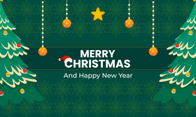 Festive Merry Christmas and Happy New Year Greeting Card