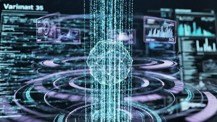 Abstract digital interface with data visualization and network connections - Powered by Adobe