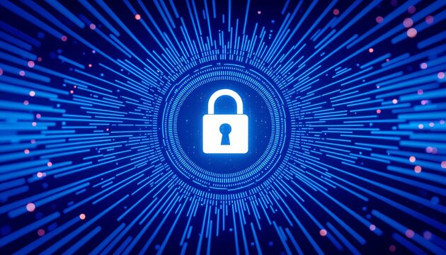 Futuristic circuit board with a neon shield symbol safeguarding online privacy