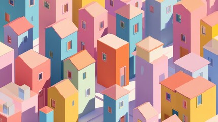 A vibrant community showcases unique building architecture and playful colors.